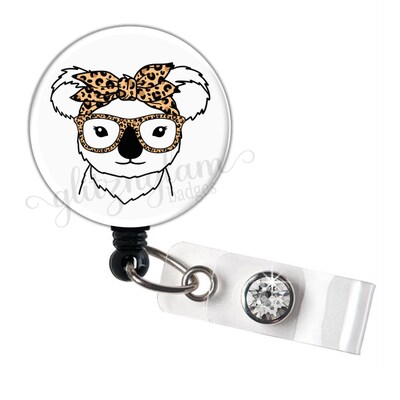 Koala Bear Retractable ID Badge Holder Reel, Koala with Eye Glasses Badge Holder, Optometrist Retractable Badge Card Holder- GG6219A - image1